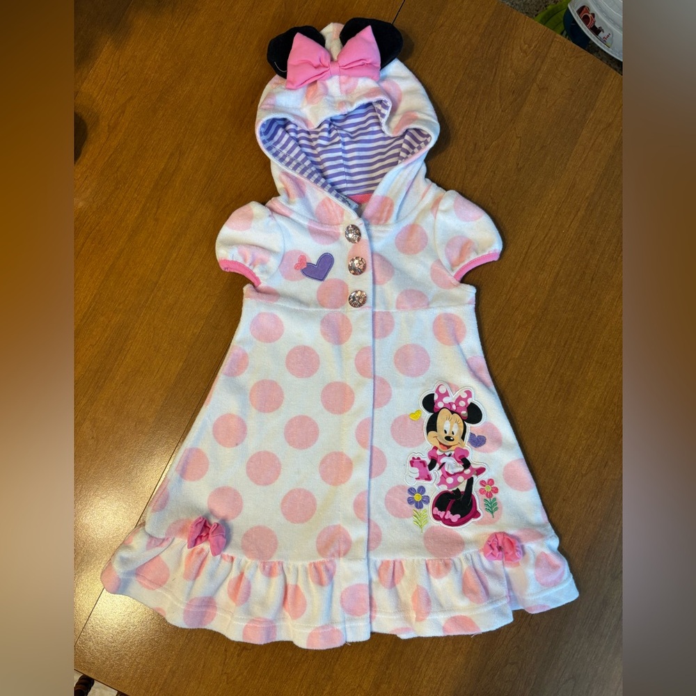 Disney Minnie Mouse Pink Polka Dot Hooded Coverup sz 2